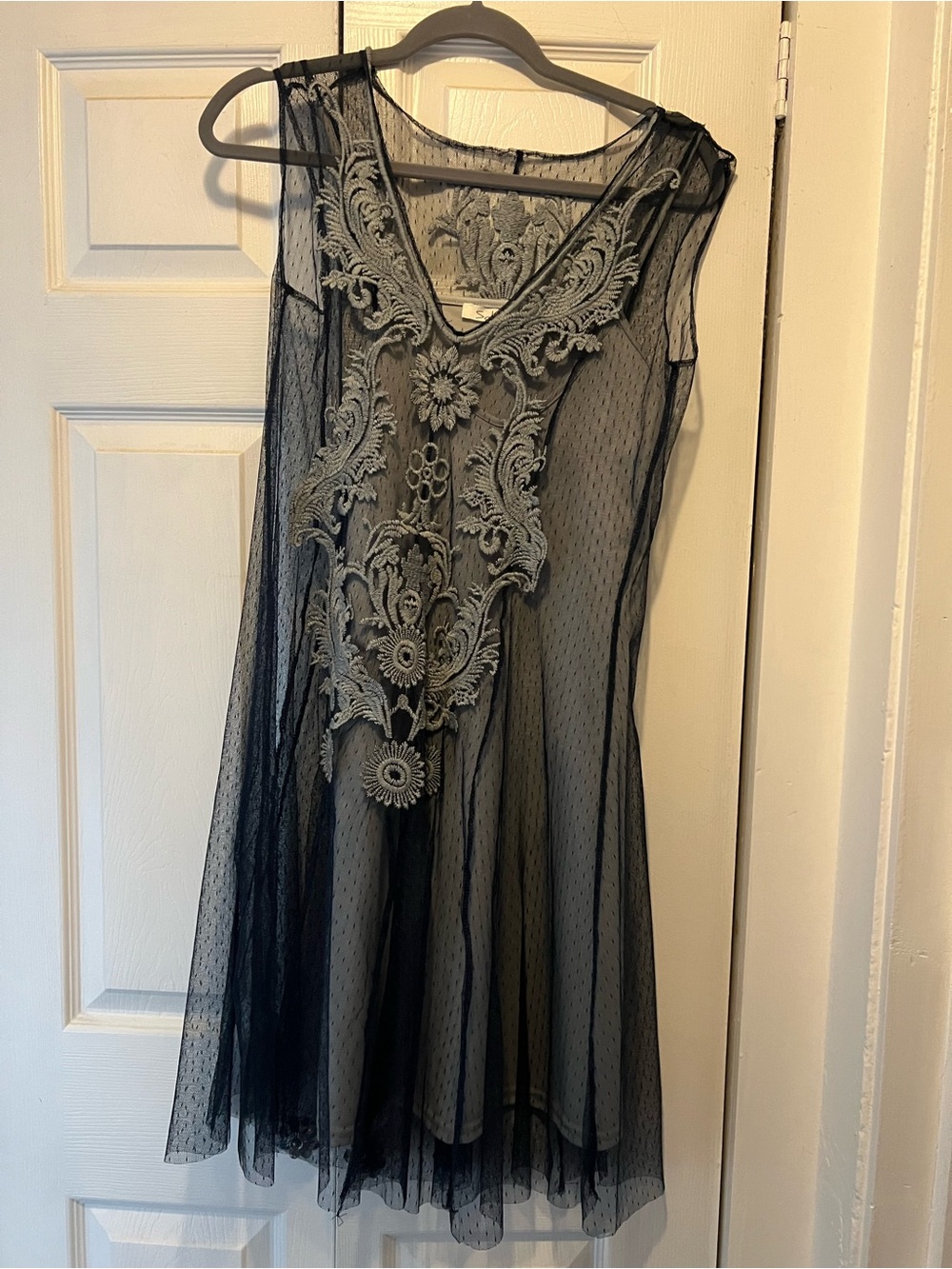 Solitaire Gray Embroidered Sheer Top